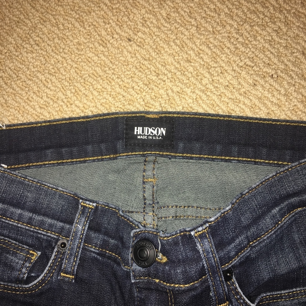 Hudson Skinny Jeans w/ leather stripe